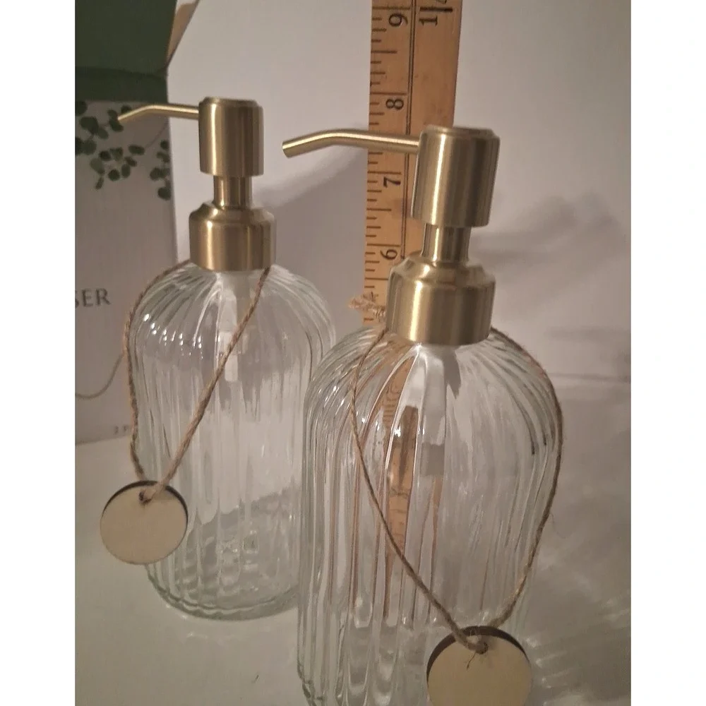 2 Jasai 18oz Simple Glass Soap Dispensers with Pump, Refillable Kitchen Bath New